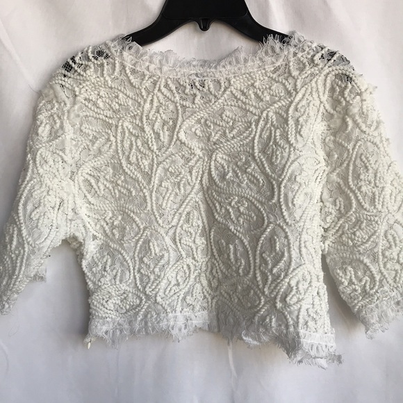 Windsor white brocade crop top with raw edges - Picture 6 of 9